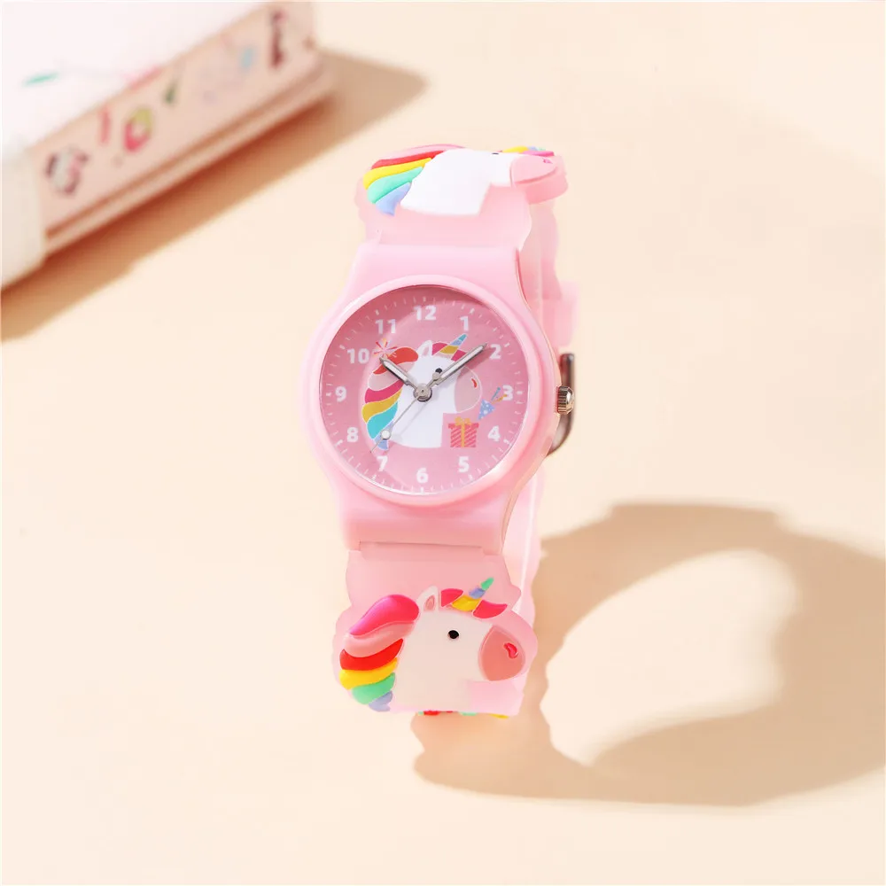 

Новые модные 3D мультяшные единороги, лошади, студенческие часы для милых девочек, силиконовый ремешок для начальной школы, наручные часы для детей