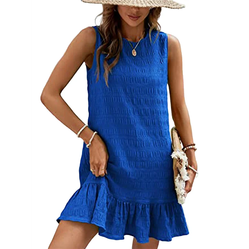 ABP-Vestito da donna senza maniche con orlo arricciato, girocollo, grembiule casual, mini abiti estivi
