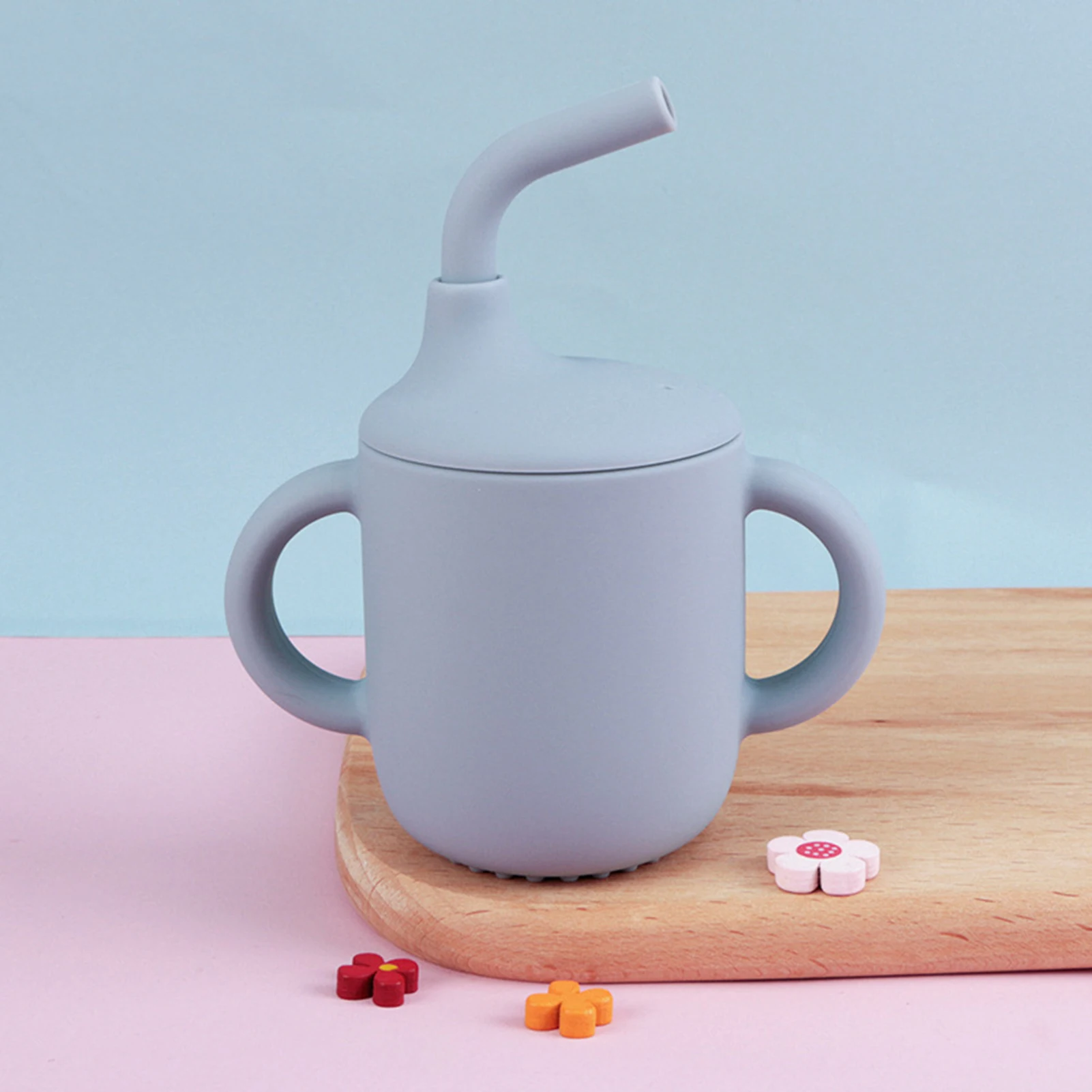 

Силиконовая соломенная чашка для обучения ребенка с нескользящей ручкой, чашка для кормления с защитой от падения, подходит для первого ребенка, чашка в подарок