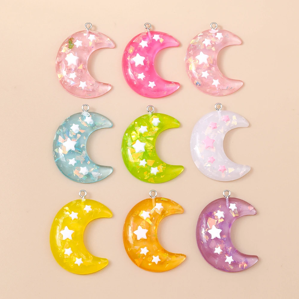 

20pcs 29x40mm Cute Candy Colors Resin Moon Charms Pendants for Jewelry Making Necklaces Earrings Bracelets DIY Crafts Supplies