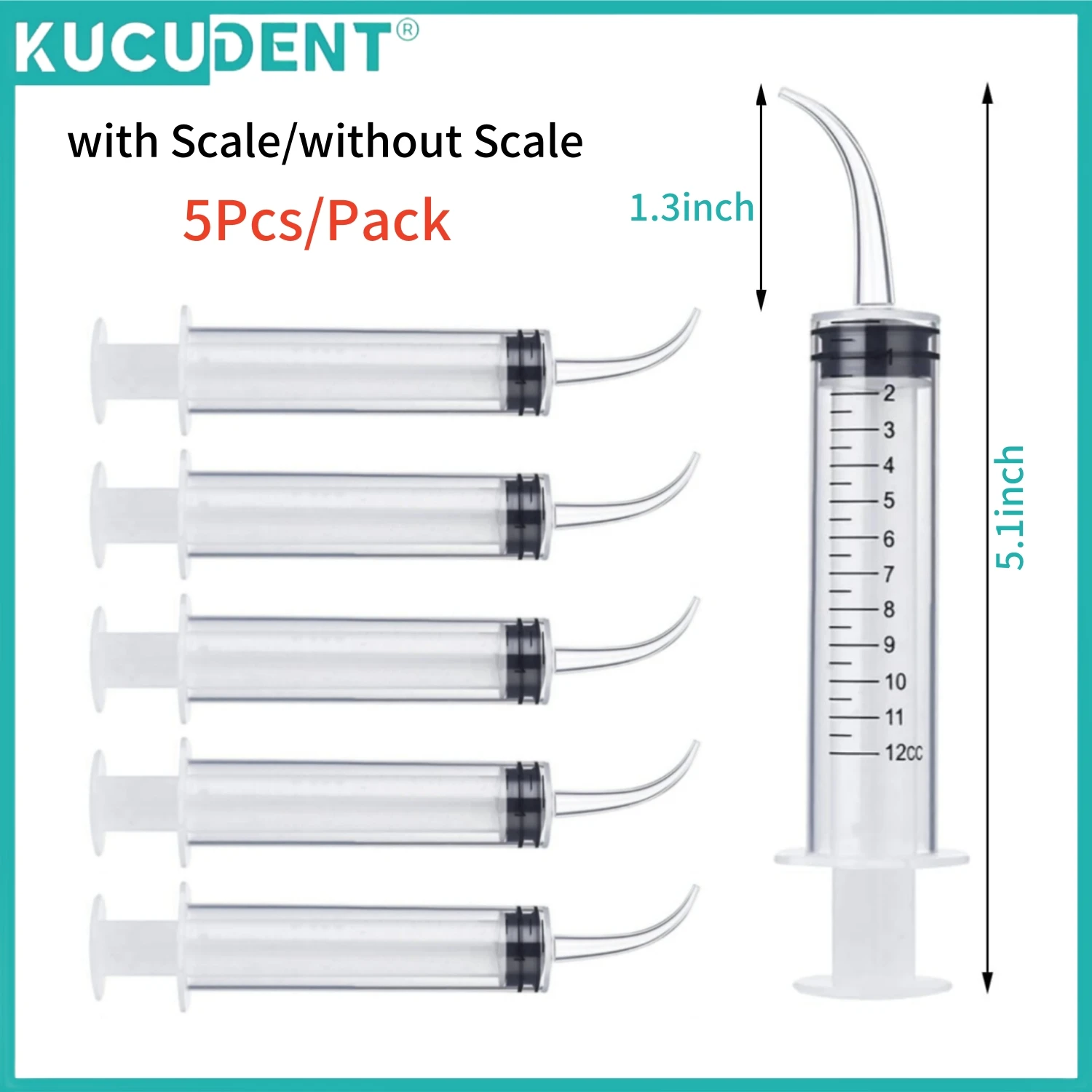 5pcs Dental Irrigation Syringe With Curved Tip 12ml Tip Diameter 1.9mm Disposable Impression Syringes for Dentist Use Oral Care