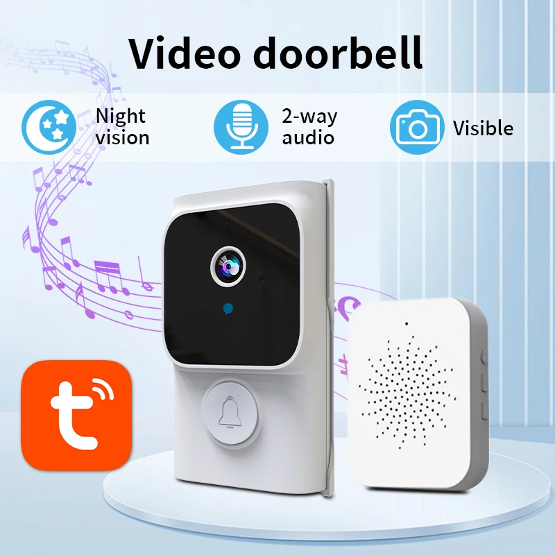 Tuya APP Free Cloud Storage WiFi Doorbell Low Consumption Wake Up Doorbell  Visual Door Peephole Home Security Door Chime