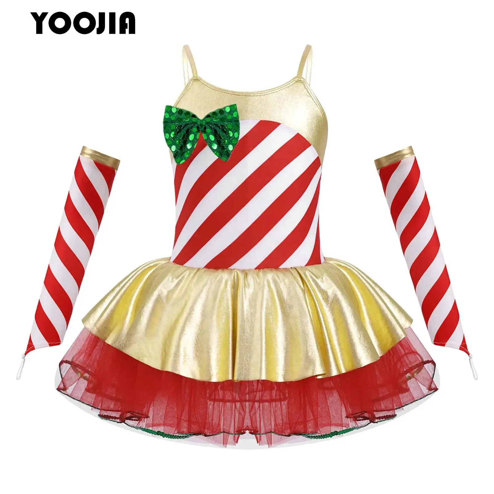 Girls Ballerina Fairy Prom Party Costume Set Candy Cane Stripe Santa Elf Christmas Dress Carnival Gymnastic Ballet Leotard Dress