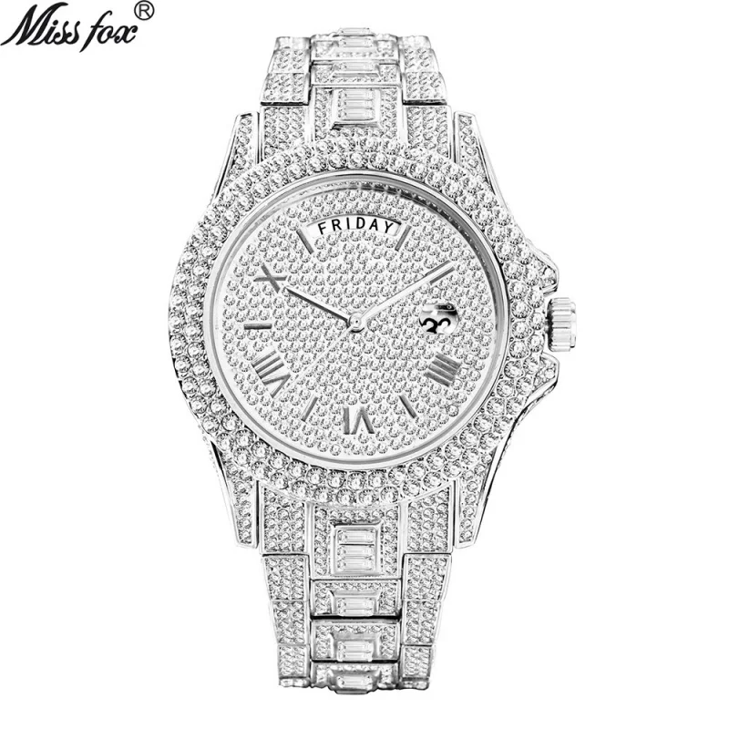 Official brand free shippingWatch Hot Fashion High-End Double Calendar Business Full Diamond Quartz Men's Watchhiphop