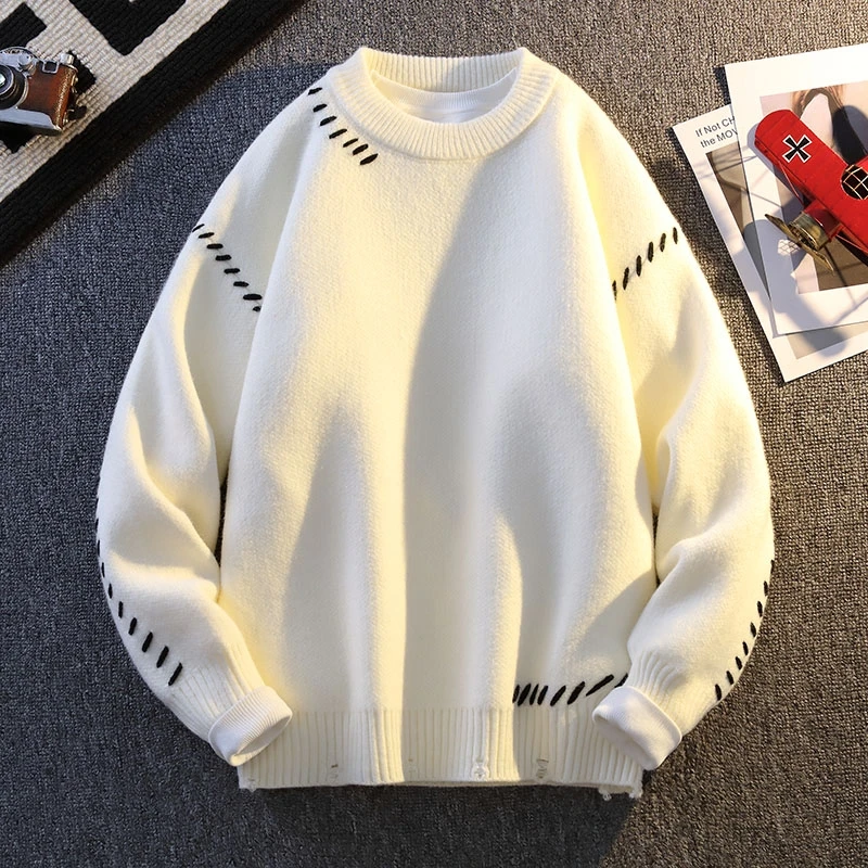

Mens Classic Autumn Striped Knitted Sweater Vintage O Neck Pullover American Fit Loose Harajuku Mens Retro Tops Multicolors