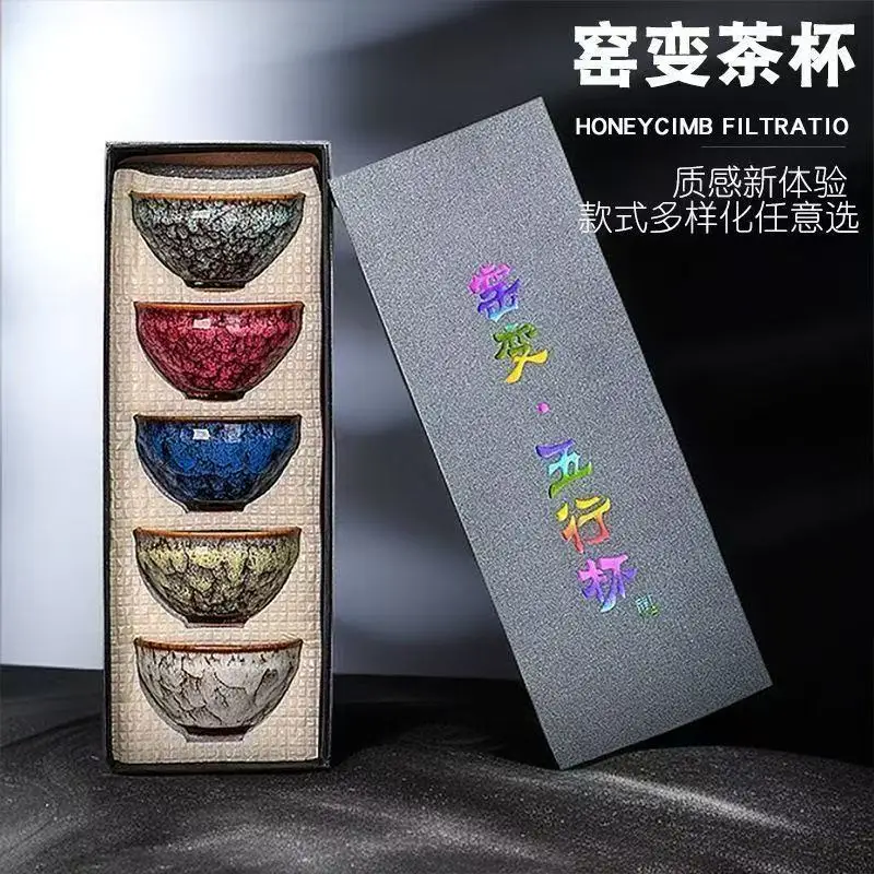 Colorful Handmade Glazed Jianzhan Teacup Set Kiln-Fired Kung Fu Tea Cups for Home Tea Ceremony Decor
