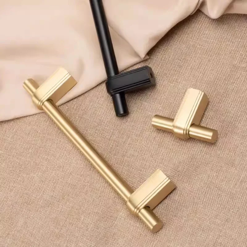 Solid Brass Cabinet Handles Gold Black Wardrobe Pulls Antique Kitchen Cupboard Door T Bar Knob Modern Copper Furniture Hardware