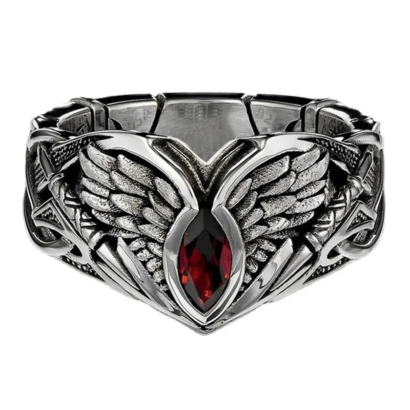 1 Piece Men Vintage Abyss The Eye of the Devil Fallen Angel Wing Horse Eye Ring  Fashion Finger Ring