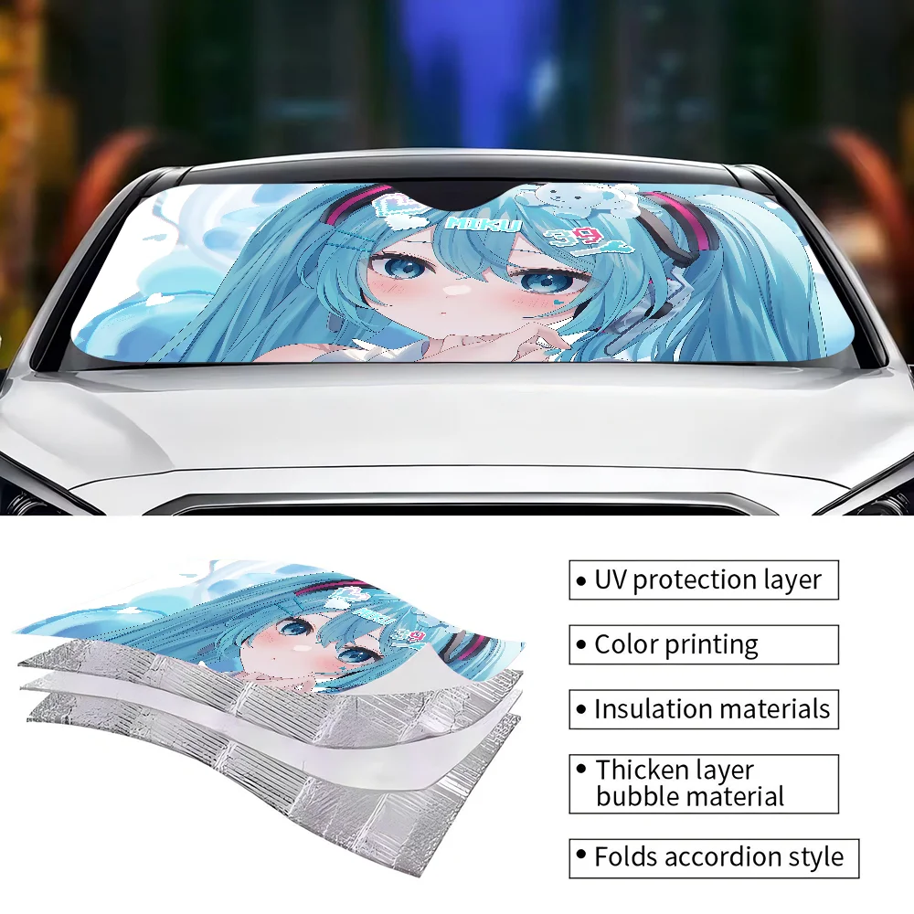 Anime Cartoon M-Miku Car Solar Protection Heated Windshield Sunshade Car Window Windscreen Cover Sun Shade Auto Sun Visor
