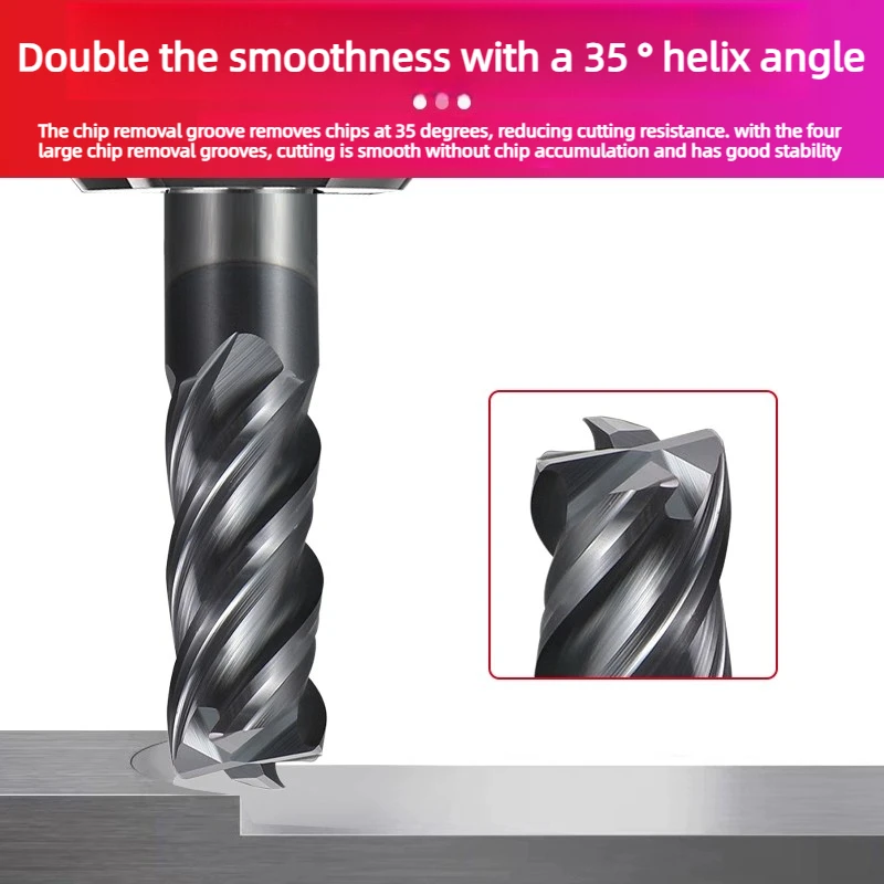 R0.5 R1 R2 R0.2 Corner Radius End Mill, 4-Flute CNC Bullnose Cutter, Tungsten Carbide Steel Metal Router Tool