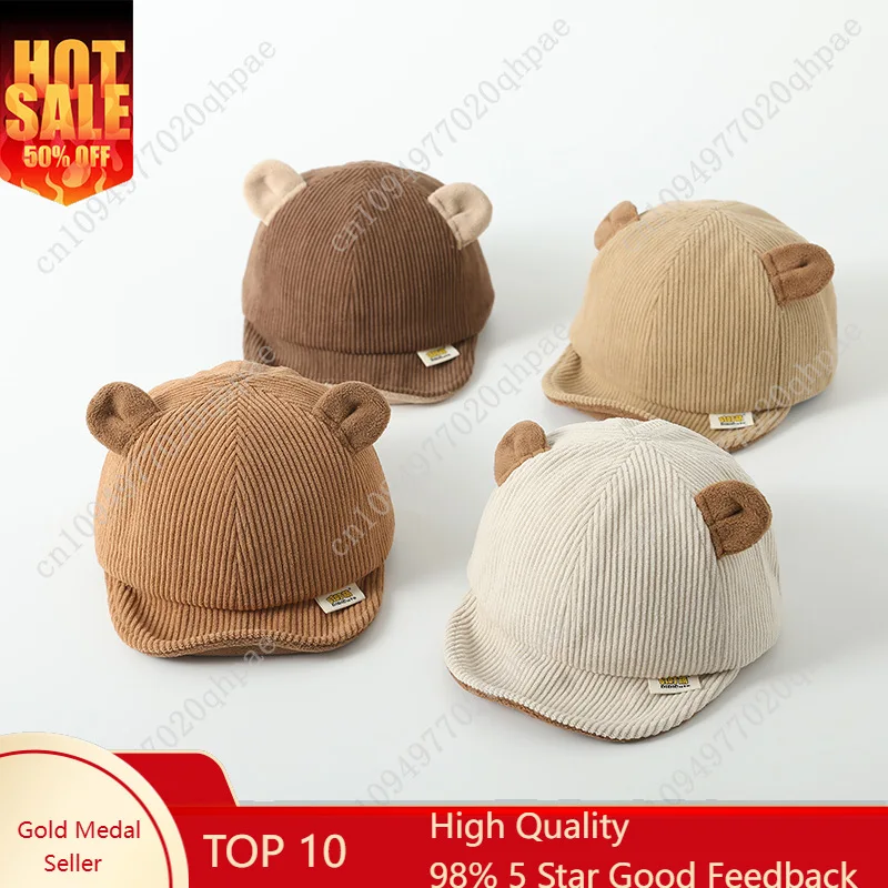 

New Corduroy Baby Hat Solid Color Cute Bear Ear Adjustable Baseball Caps Newborn Toddler Boy Girl Sun Hats Winter Spring