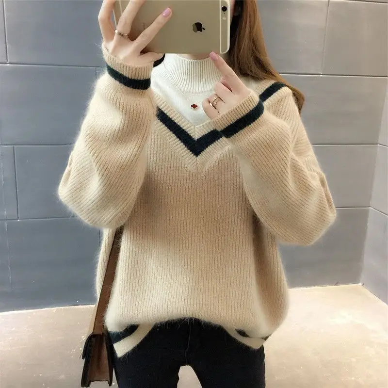 

Autumn and Winter Women's Pullover Half High Collar Patchwork Solid Underlay Fashion Casual Elegant Commuter Long Sleeve Tops