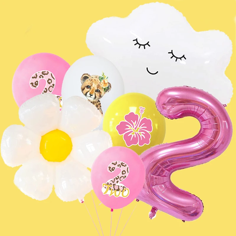 

Pink 2 years Balloons Girl Wild two Birthday Decorations Jungle Safari Forest Decor Baby Shower Number Birthday Party Supplies