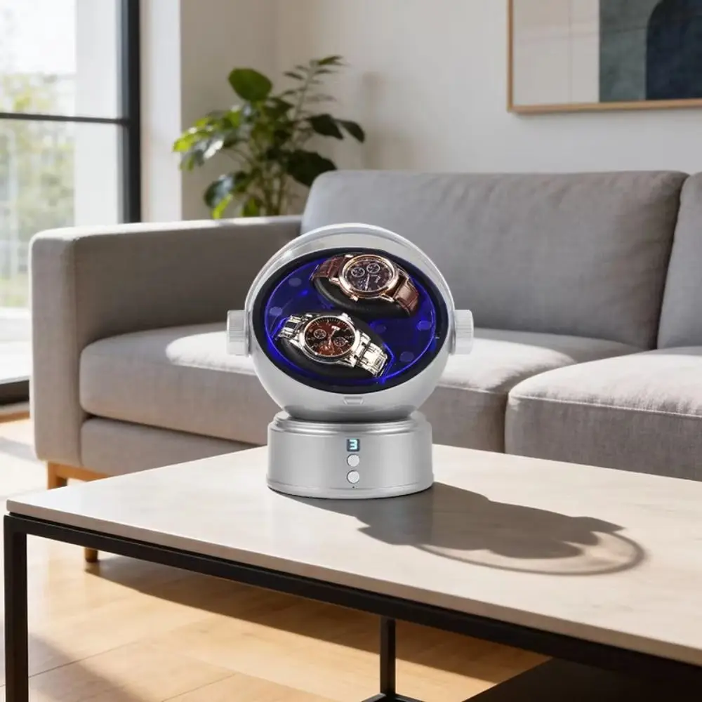 Space Style Digital Double Watch Winder Anti-Magnetic 5 Color Changing Ambient Lights Automatic Watch Winder Luxury Ultra Quiet
