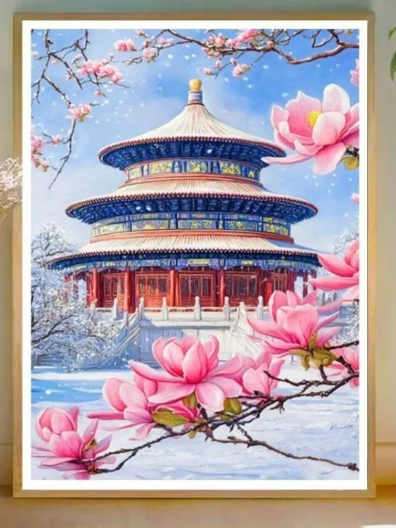 

Modern Simple Cross Stitch Bead Embroidery Tiananmen Square Landscape Cotton Fabric White Color Bead Embroidery Kit