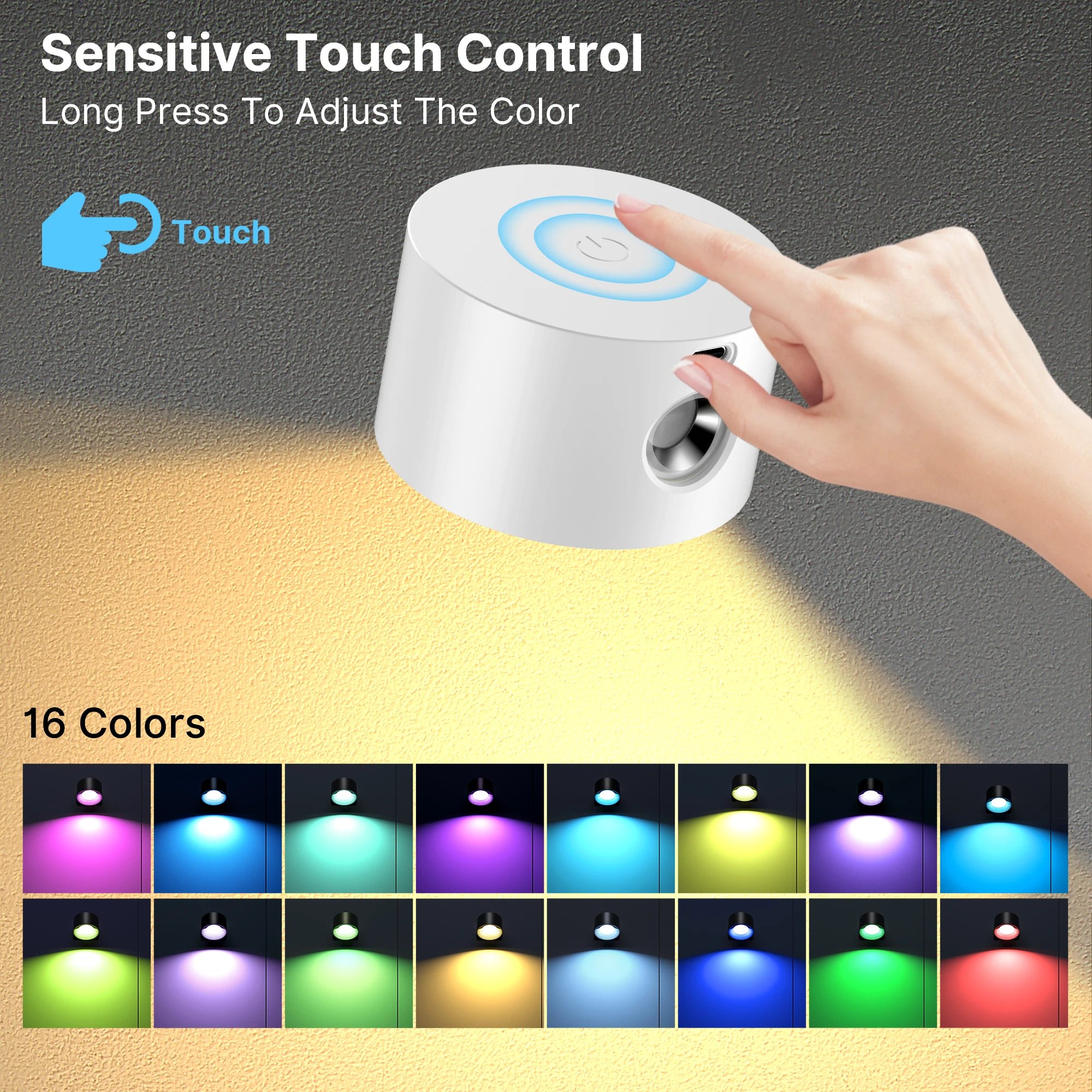 Magnetic Cabinet Lights, Battery Operated 360° RotatableTouch Control Wall Lamps, Reading Lights For Bedroom Dorm RoomBedside