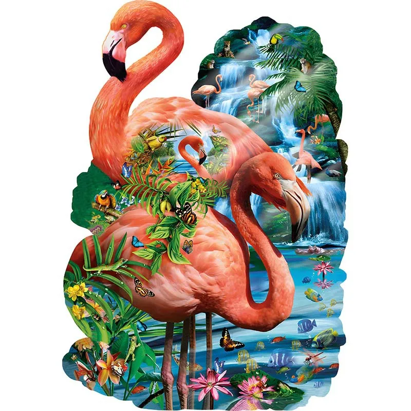 Unique Shape Animal Wooden Puzzle Flamingo Home Puzzle Art Toys Family Games Home Decoration Educational Toy for Kids Gift