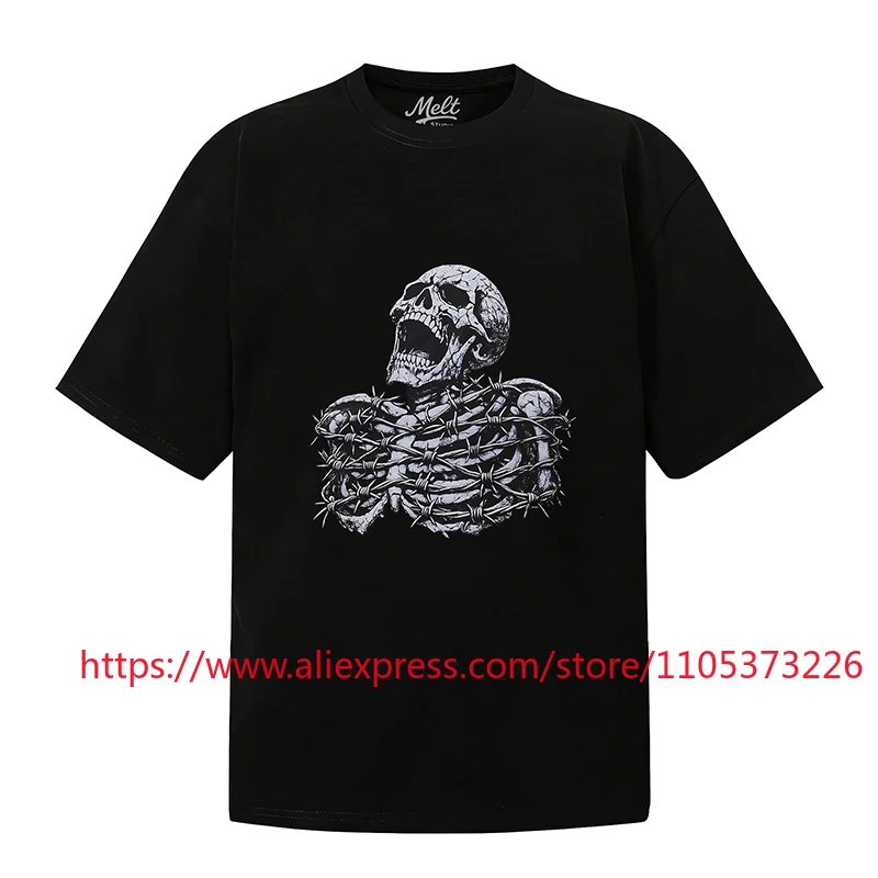2026 New Arrival Melt Oversized Printed T-Shirt Men Casual Streetwear Crew Neck Short Sleeve Top