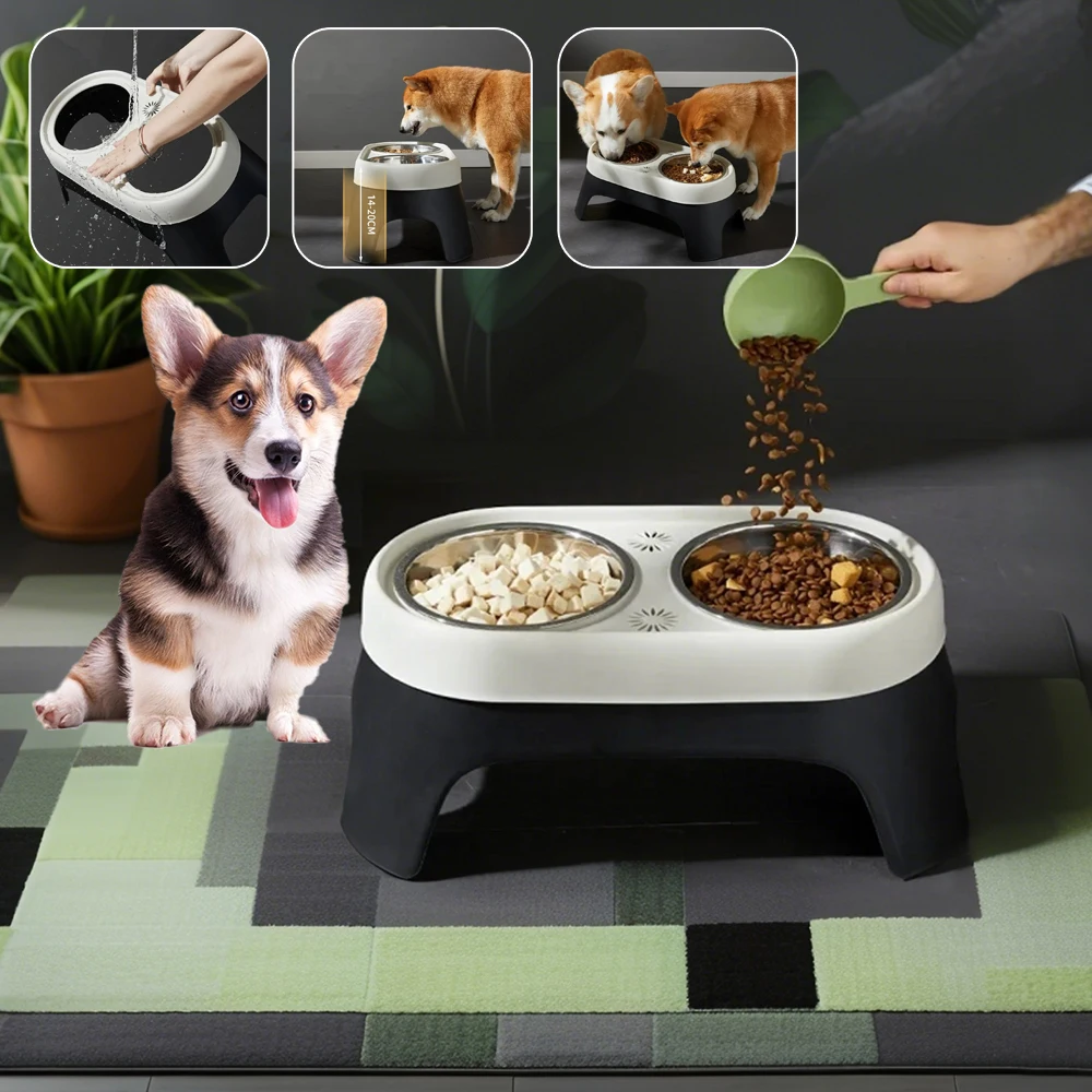 

Elevated Food Bowl Set Stainless Steel Leak Proof Feeder for Small Dogs Cats Protecting The Neck Hundezubehör Для Собак Товары