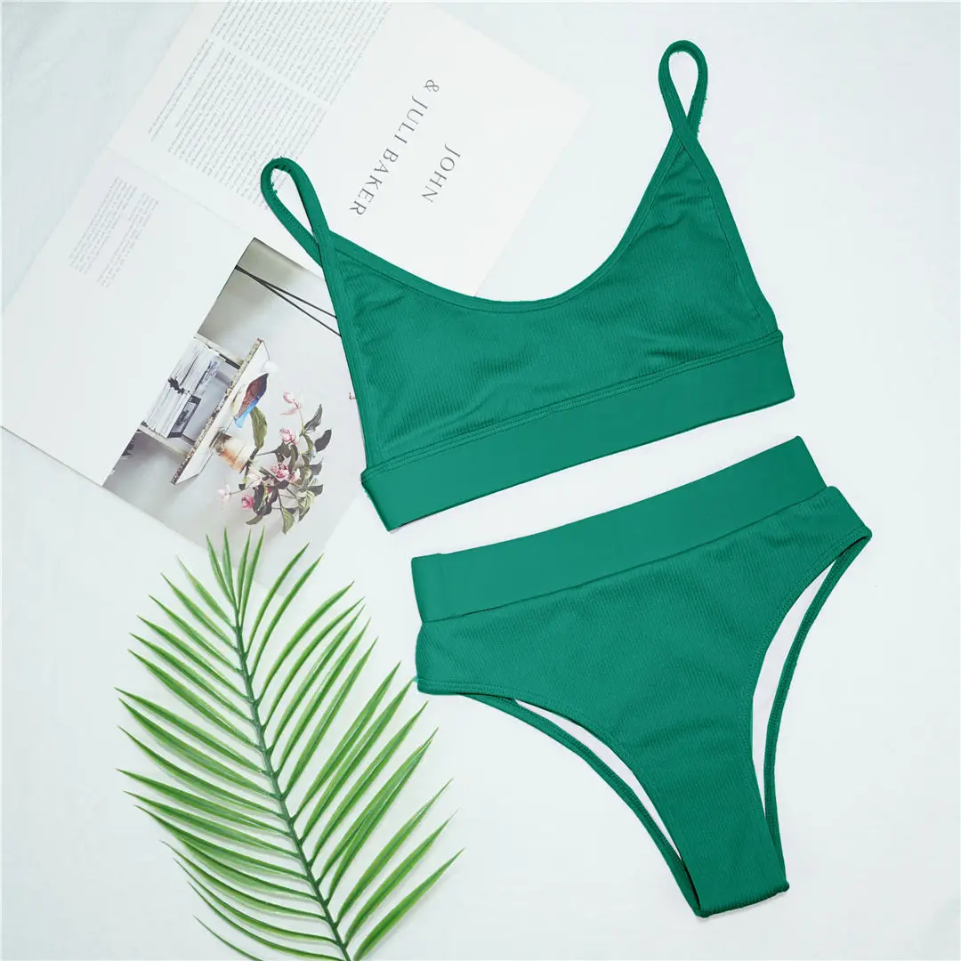 S - XL Sexy Damen-Badeanzug, High-Waist-Bikini, zweiteiliger Bikini-Set, gerippter Badeanzug, Damen-Badebekleidung V2375 – Detail 21
