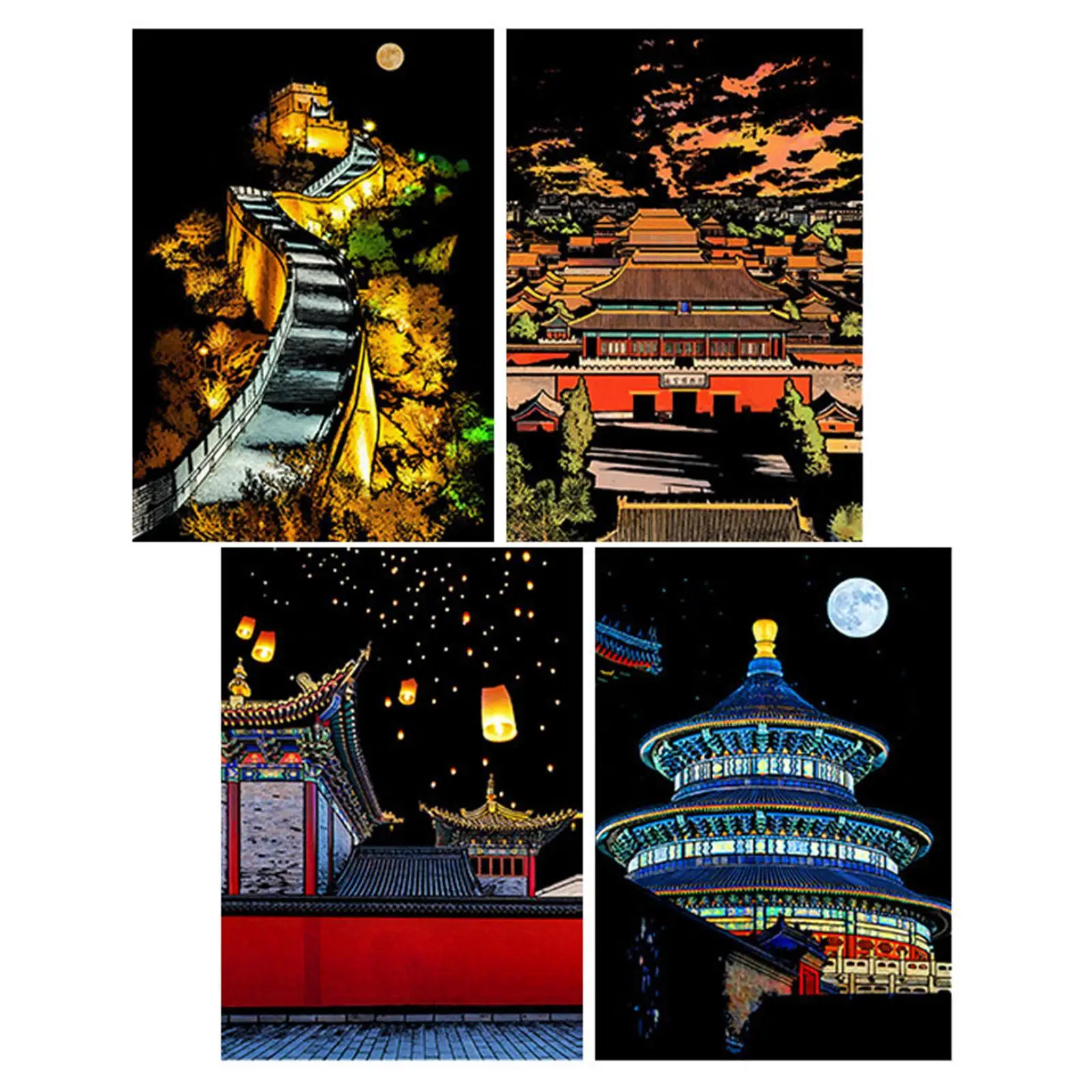 Kids Scratch Paper Art Set with Wooden Pen for DIY Craft Night View Drawing Card Creative Hobby Gift for Family