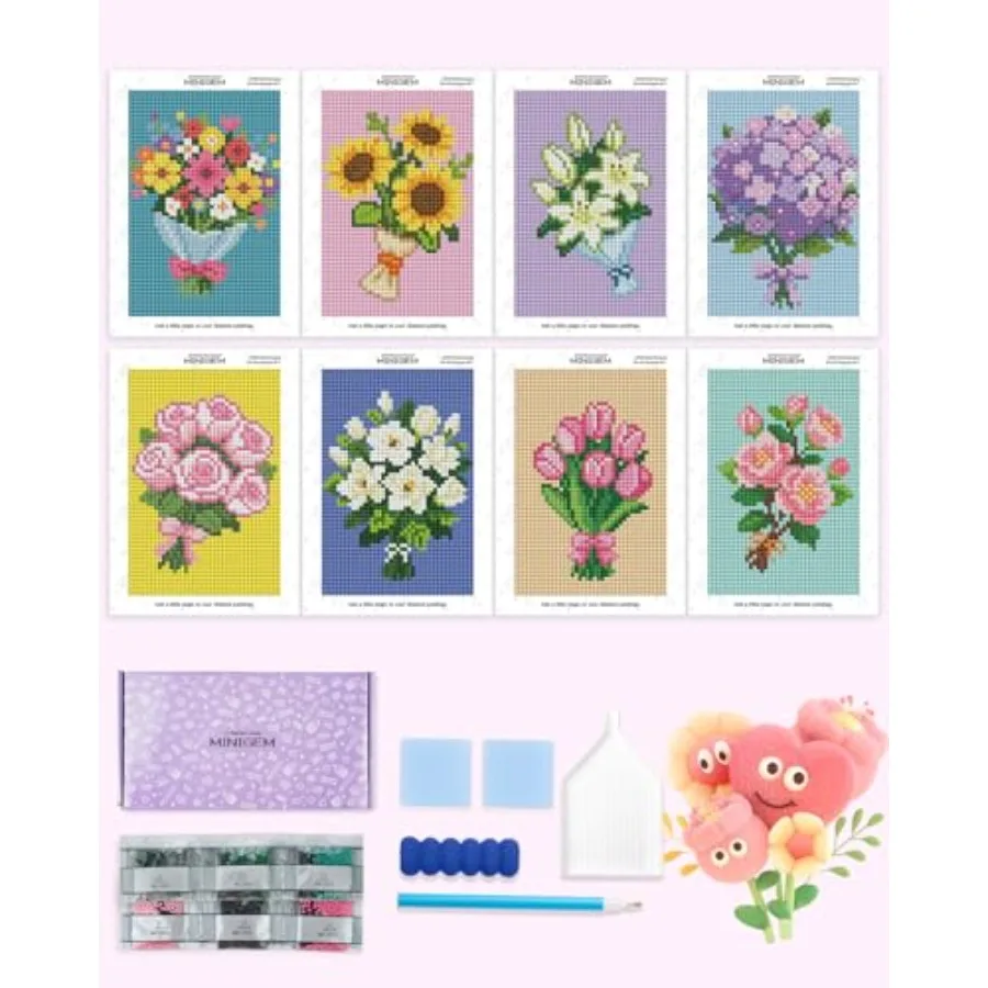 

Наборы для алмазной вышивки Minigem Diamond Art Flowers для начинающих, 8 шт., с квадратными алмазами из смолы, для взрослых, 2-часовая работа, холст F