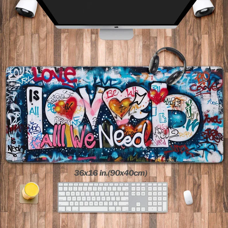 

Office Mat: Love Is All We Need ,XXL Mouse Pad, Street Graffiti, Laptop Keyboard Mat,Extra Large Mouse Pad, Office Decoration