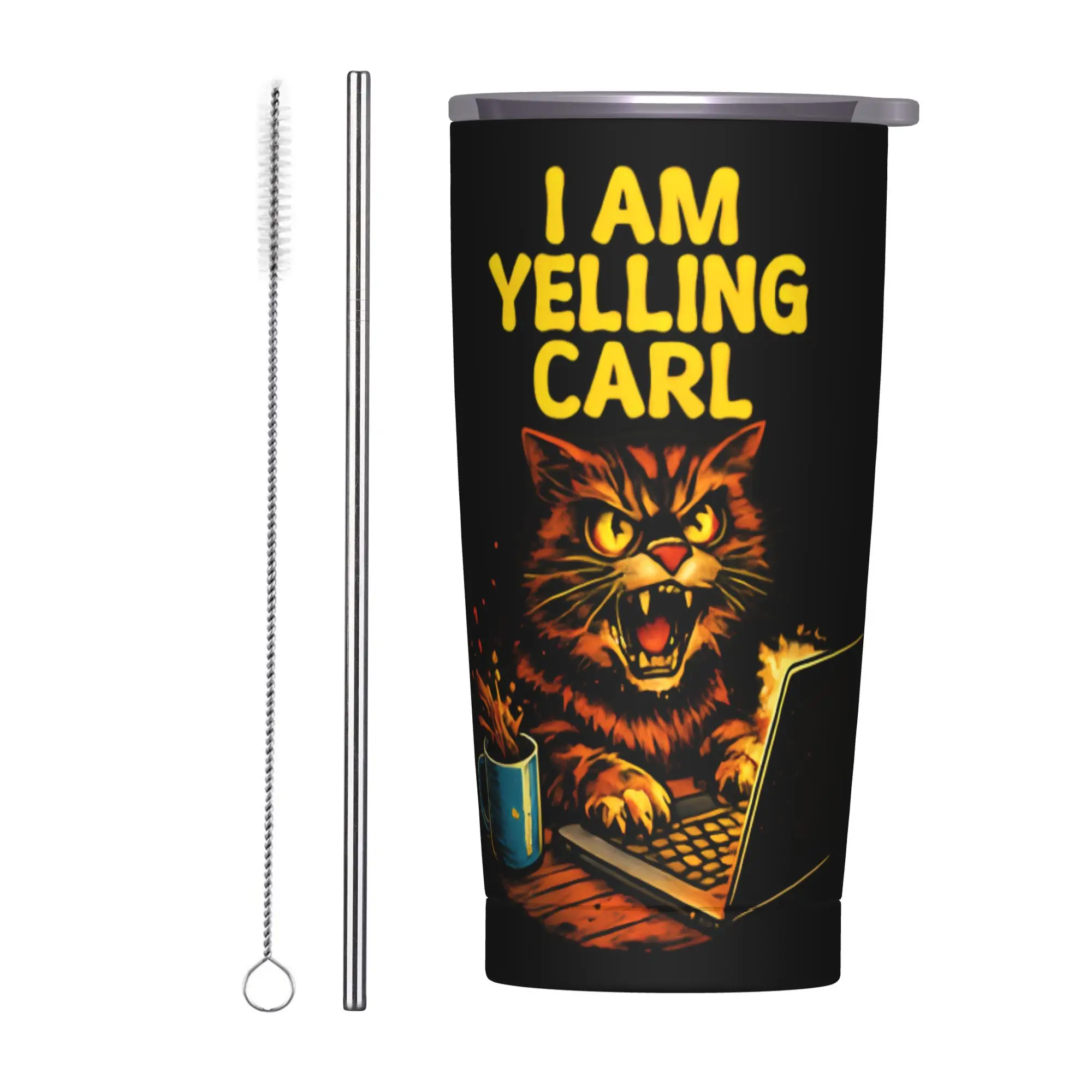 Stainless Steel Tumbler I Am Yelling Carl Donut Cat Meme Car Mugs With Straws Hot Drinks Water Bottle Keep Heat Coffee Mug