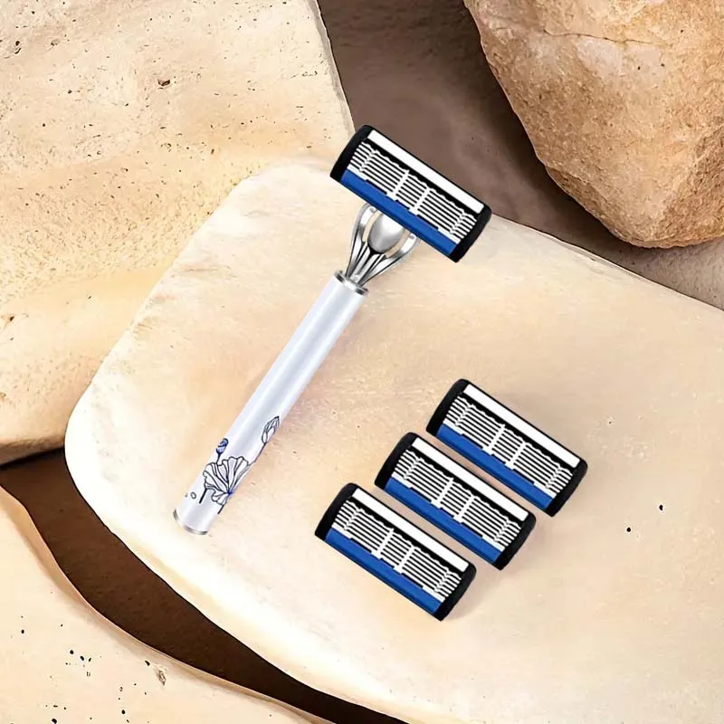 مجموعة ماكينة حلاقة يدوية فاخرة وعصرية للرجال، 2 مقبض مضاد للانزلاق، 24 شفرة حادة، آمنة وغير مؤلمة، يجب اقتناؤها للرجال