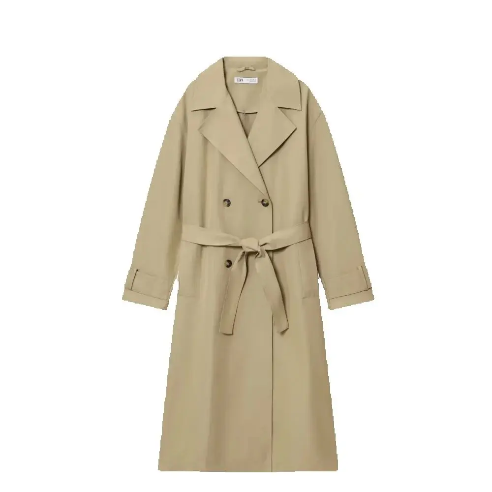 

Women's Knitted Loose Coat with Collar Long Sleeve Double breasted Button Pocket Belt Autumn/Winter New Style Wind Coa