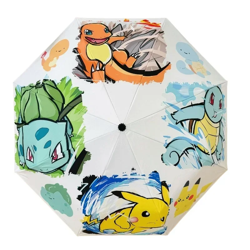 Pokemon Little Four Fully Automatic Umbrella Elf Cartoon Cute Print Rain or Shine UV Protection Student Umbrella Wholesale