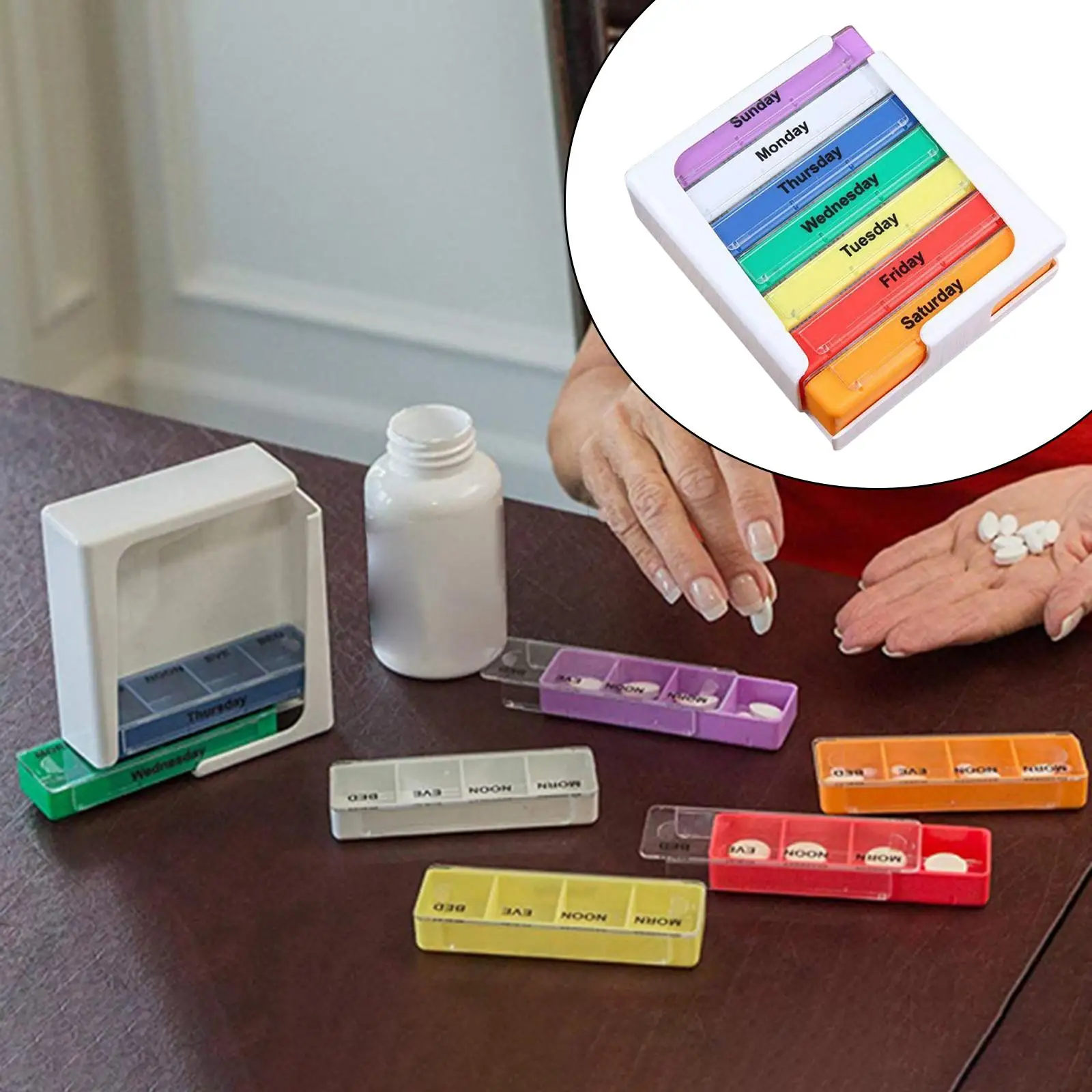 Weekly Pill Box Organiser, Storage Case Reminder Portable 4 Times A Day Container ,for Elderly