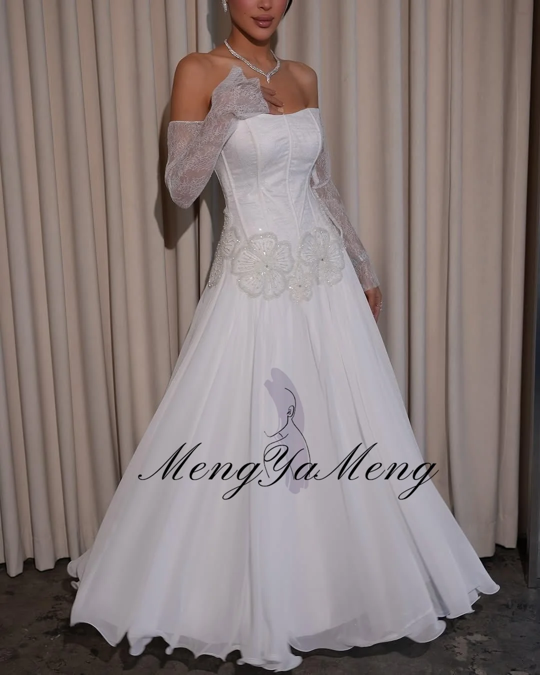 ZHUISHU رقبة قارب دانتيل 3/4 كم فساتين لحضور الحفلات الموسيقية خط زهور زينة للنساء فساتين الحفلات مخصصة لحفلات الزفاف العروس