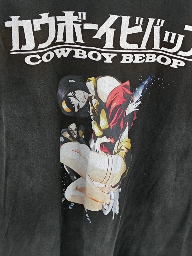 اليابانية الكرتون طباعة سانت مايكل قميص طويل الأكمام الرجال النساء غسلها القمصان السوداء