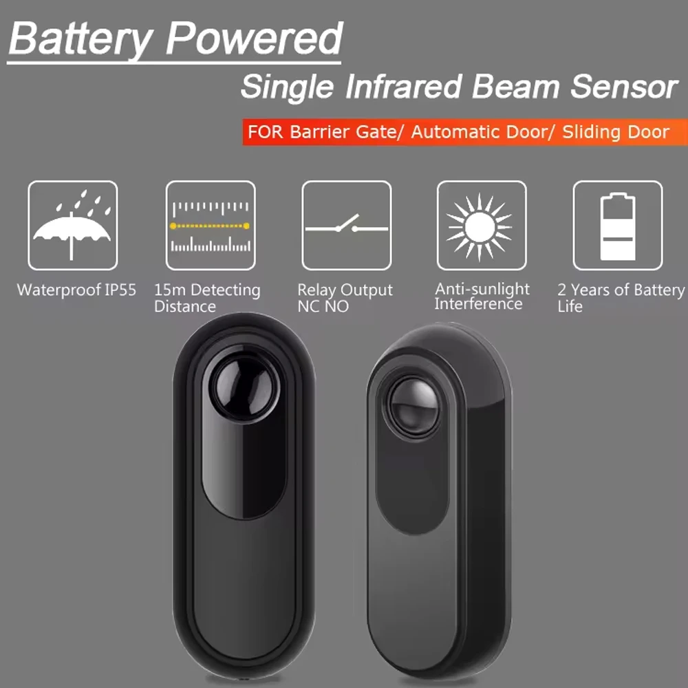 New Type Wireless 15m Waterproof Battery Operated Infrared Safety Photocell Beam Sensor For Automatic Sliding Door