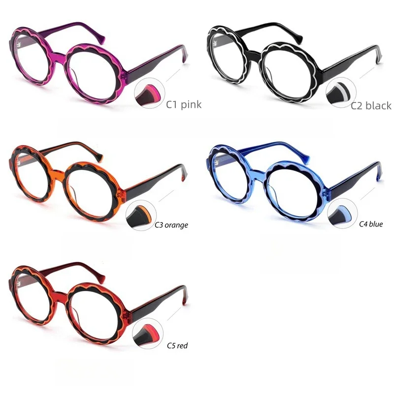 MCYFC Round Western Style Eye Glasses Frame for Women Hand Made Acetate Material Flower Inspiration Design Eyeglasses Frames Men