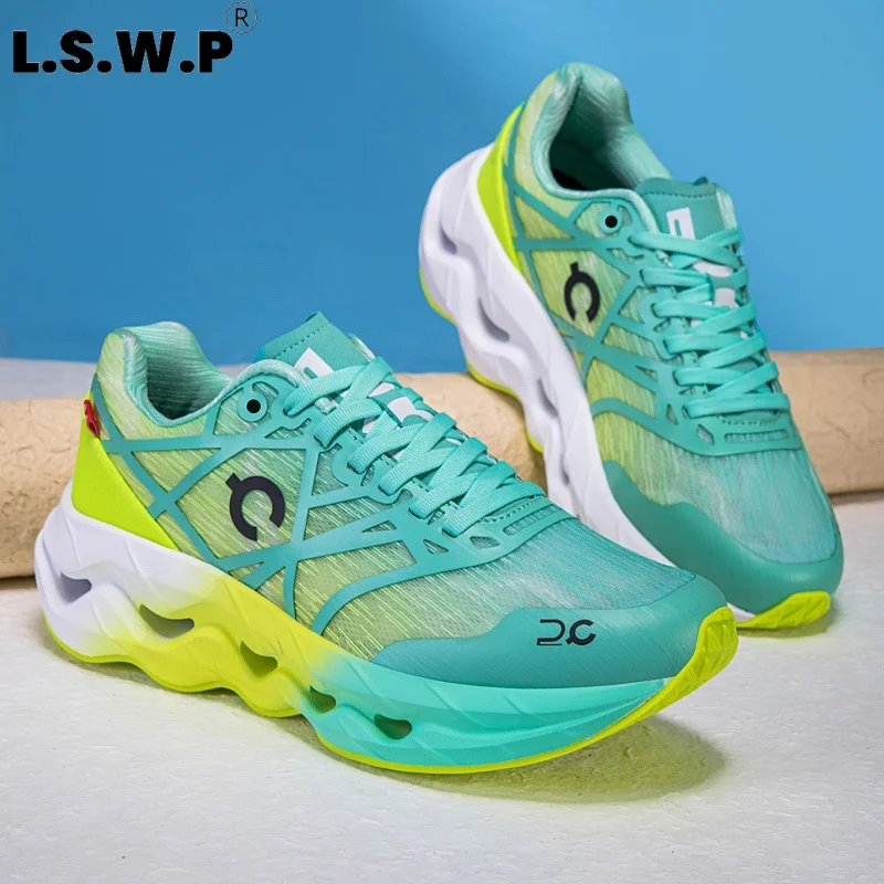 Men's Running Shoes, New Unisex Hollow-Out Cushioning Running Shoes, Breathable Fly-Knit Mesh Sports Shoes, Wave-Shaped Thick-Soled Rebound Running Shoes, Lightweight, Grip-Resistant, Non-Slip, Suitable for Marathon Training, Travel, Casual Wear, Versatile Sports Shoes