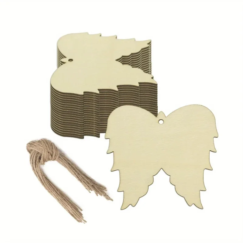 

Новейшие модели 2026 года: 100 шт. деревянных украшений в виде ангелов, подвески-крылья ангела, рождественский декор для дома, материалы для рукоделия DIY