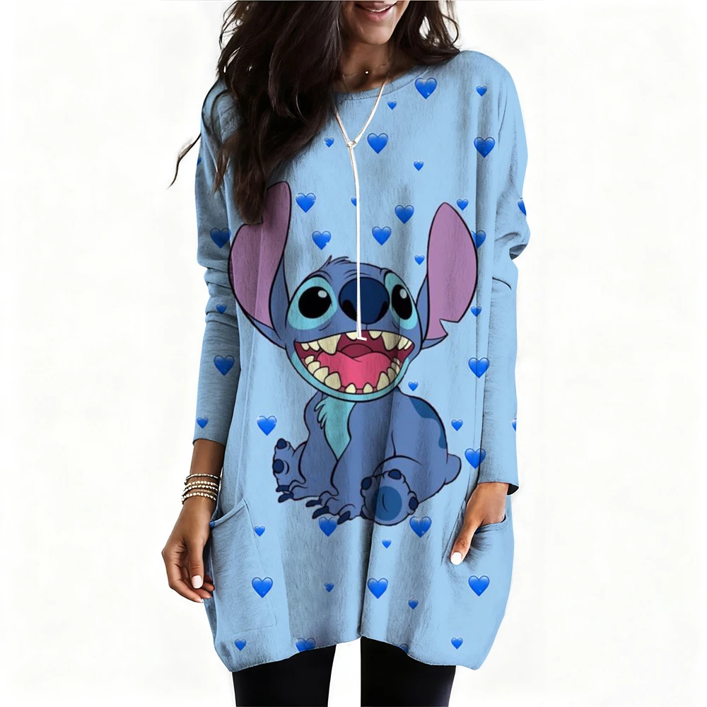 الموضة القوطية ديزني غرزة طباعة كم طويل قميص خمر تي شيرت المرأة تي شيرت مطبوع طاقم الرقبة تي شيرت عادية #4