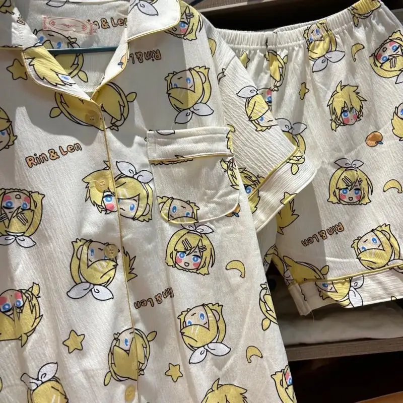 Kagamine Rin Len Summer Pajamas Anime Cartoon Sanrio Short Sleeve Thin Pajamas Student Summer Cotton Home Clothes Girls Pajamas﻿