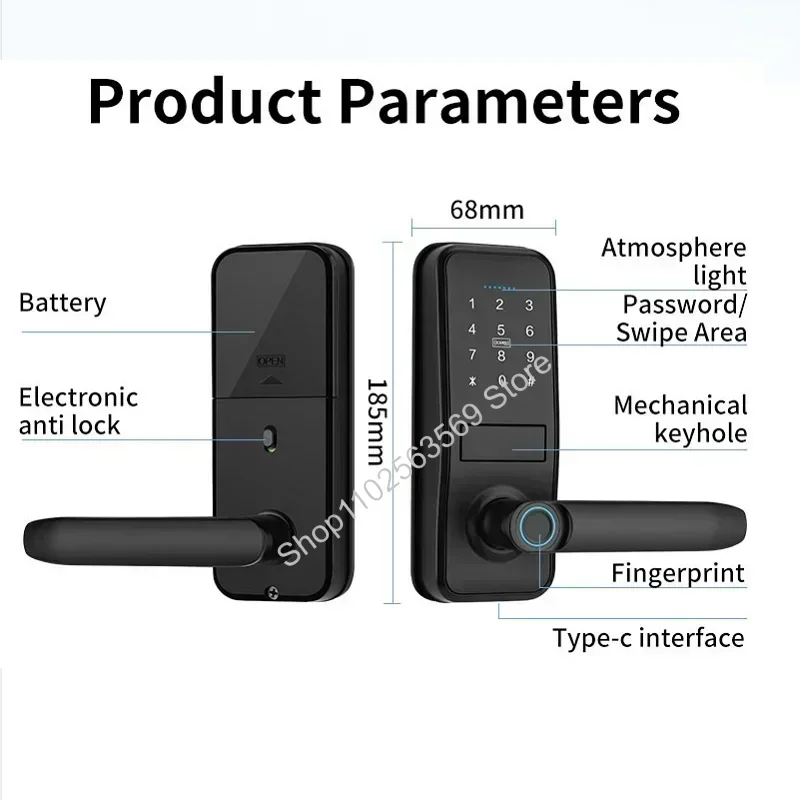 Imagem -06 - Bloqueio Eletrônico de Impressão Digital Smart Lock Senha do Cartão ic Aplicativo Nfc Desbloqueio Remoto Tuya Ttlock Seguro