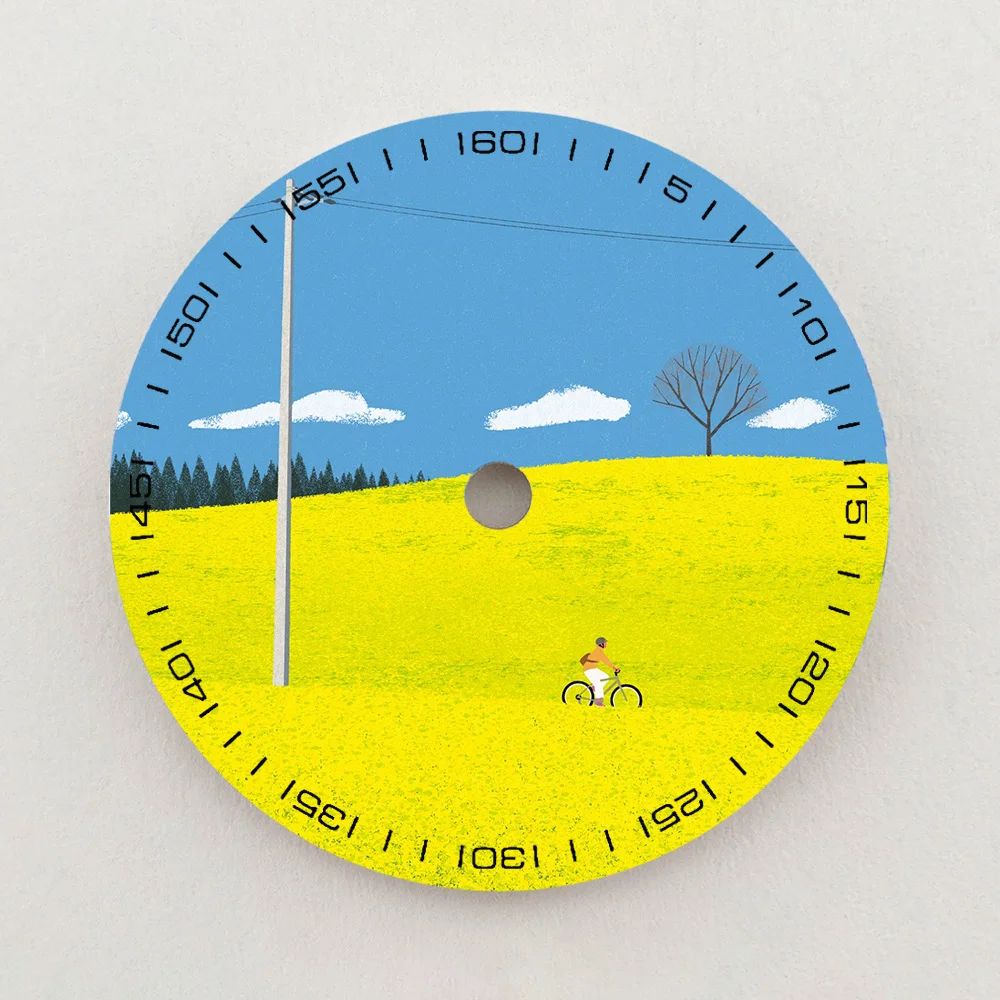 28.5mm NH35 Dial Rural Yellow Flower Field Scenery Dial Luminous Dial Colorful NH36 Dial Watch Accessories Fits NH35/36 Movement