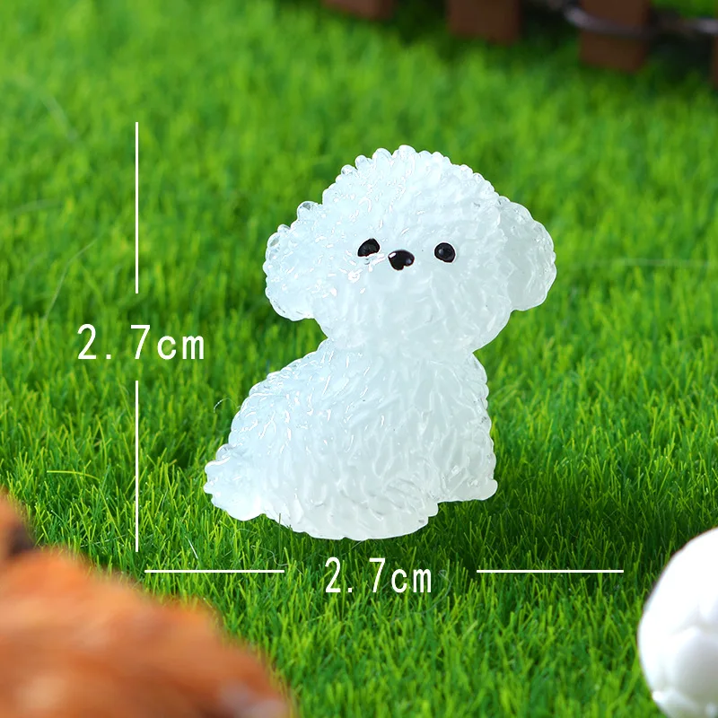 Figurines Miniatures Noctilucent Cute Bichon Frise Dog Micro Landscape Ornaments For Christmas Decoration Home Decor Room