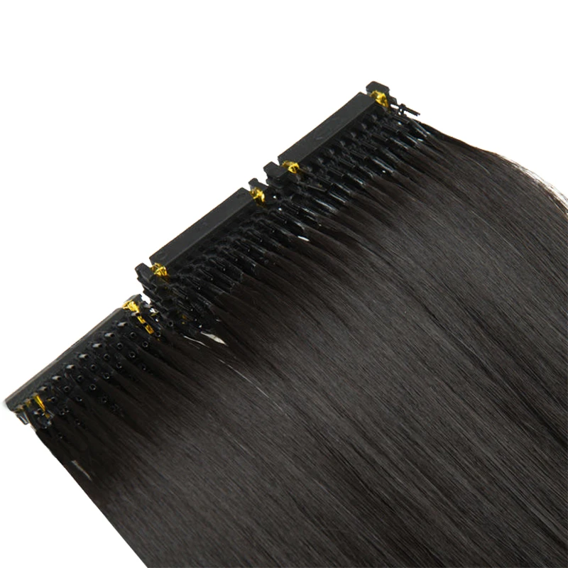 Solove Straight 6D-2 Virgin Human Hair Extensions Handmade Seamless Loop Micro Ring Hair Extensions 10-30” 50g/set Natural Color