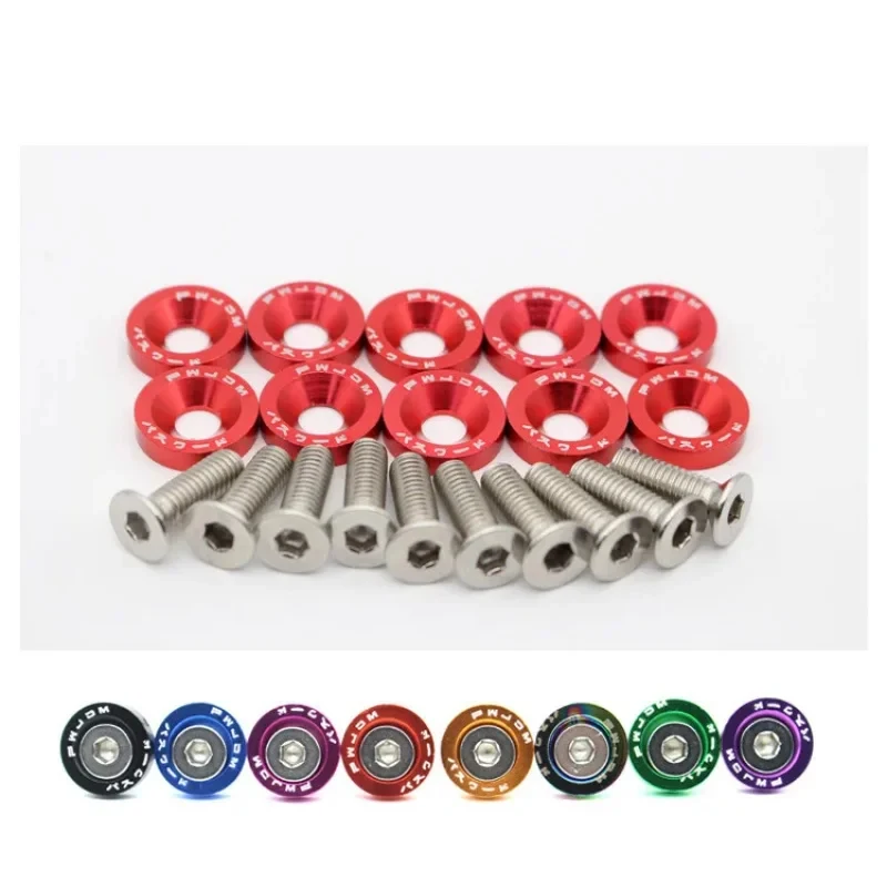 10/20 Piezas Arandelas de Aluminio para Coche M6, Arandelas de Tornillo de Cabeza Avellanada Anodizadas de Colores para Honda BMW Toyota Nissan