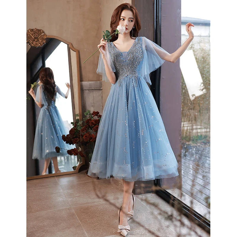 

L&P DQL Studio Short Prom Dress 2026 New Summer Tea Length Party Dress Tulle with Beading Sequins