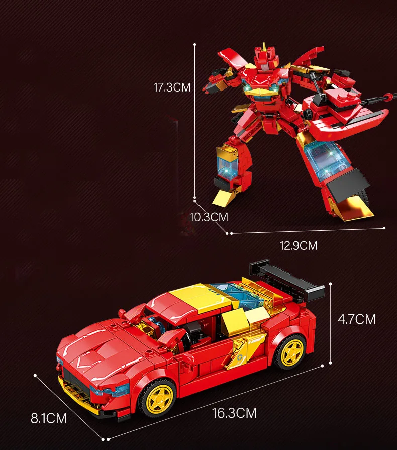 2 in 1 Transformation Racing Car Mecha Block DIY Super Sportscar  Building Brick Toy For Kids