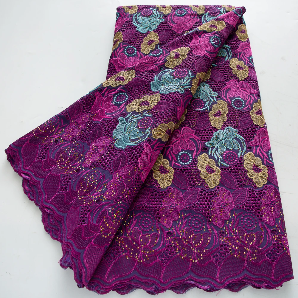 African Swiss Voile Cotton Lace Fabric Multicolor Floral Embroidery With Stones High Quality Nigerian Dry Lace For Wedding Party
