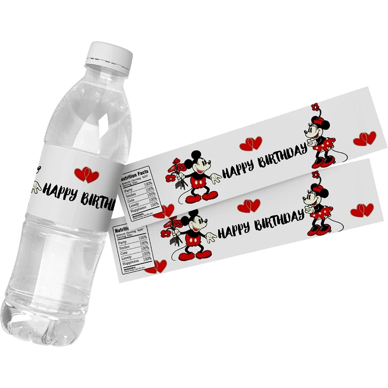 6pcs Mickey Mouse Theme Water Bottle Labels Stickers for Kids Party Baby Shower Personalized Birthay Party Wedding Event Favours