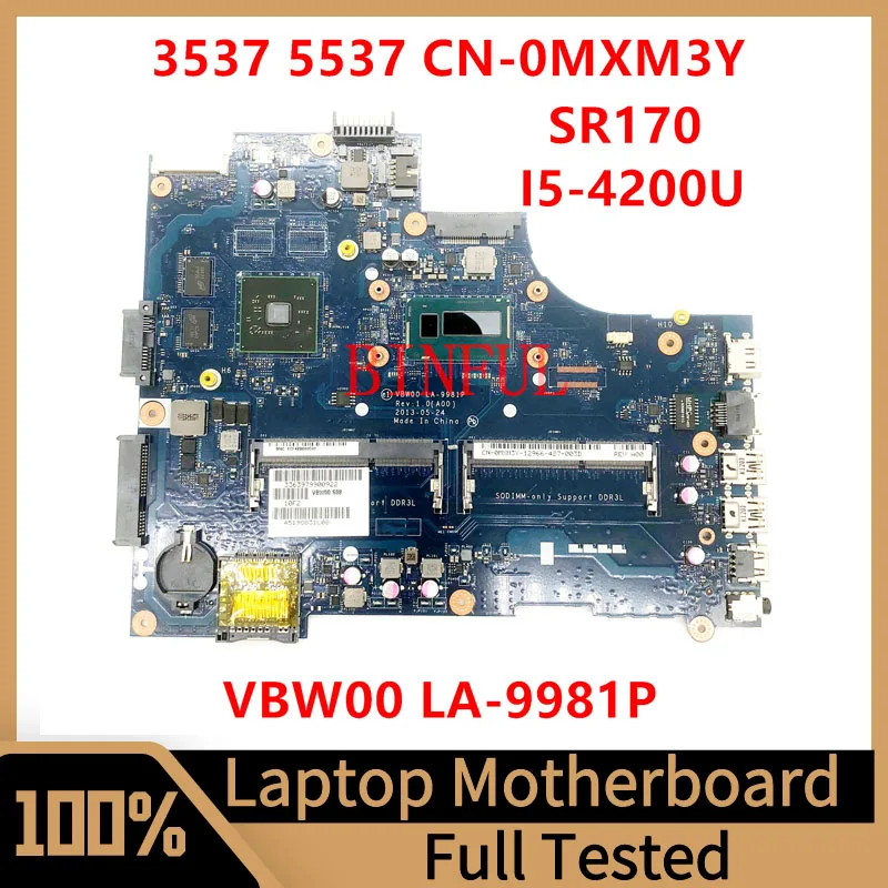 

CN-0MXM3Y 0MXM3Y MXM3Y For Dell Inspiron 5537 3537 Laptop Motherboard LA-9981P With SR170 I5-4200U CPU HD8670M 100% Tested Good